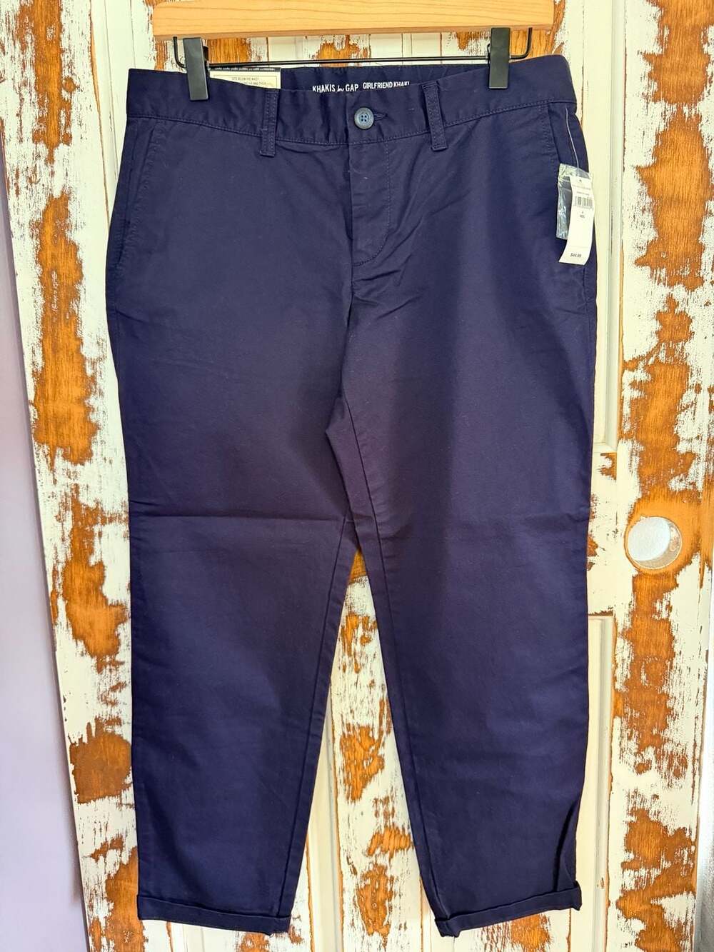 Gap Women’s Girlfriend Khaki Pants Size 4 Regular Navy Blue Cotton Stretch NWT